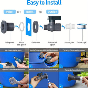 Planet Gates 3/4 2pcs/set, PVC Water Barrel Spigot Kit, Connector Drain Adapter With Inner Connection For Garden, Rain Barre, Garden Tool Supplies