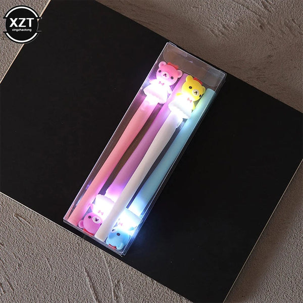Planet Gates 3 4pcs Gel Pen Unicorn Pen with LED Light Kawai Cute Girl Gel Ink Pen Luminous Pen School Stationery Children's Stationery