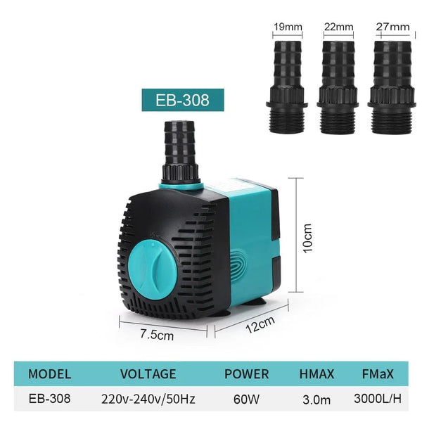 Planet Gates 3-60W Ultra-Quiet Submersible Water Pump Fountain Fish Pond Aquarium Water Pump Filter Fish Tank Fountain Pump 220V-240V/110V