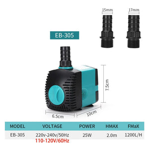 Planet Gates 3-60W Ultra-Quiet Submersible Water Pump Fountain Fish Pond Aquarium Water Pump Filter Fish Tank Fountain Pump 220V-240V/110V