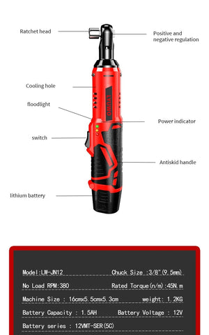 Planet Gates 3/8 Rechargeable Electric , Ratchet Set, Angle Drill, Screwdriver To Remove Screw Nut, Automobile Maintenance Tool
