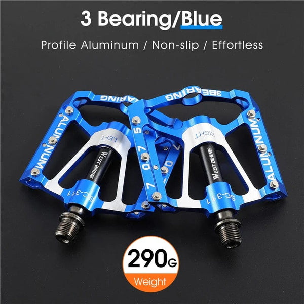 Planet Gates 3 Bearings Blue WEST BIKING Bicycle Pedals 3 Bearings Non-Slip MTB Pedals Aluminum Alloy Flat Applicable Waterproof Bicycle Accessories