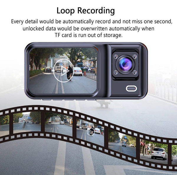 Planet Gates 3 Channel-BL / With 32G TF Card 3 Channel Dash Cam for Cars Camera Black Box 1080P Video Recorder Rear View Camera for Vehicle Car DVR car accessories