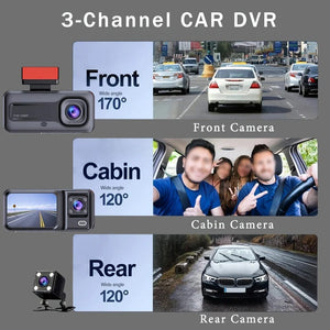Planet Gates 3 Channel-BL / With 32G TF Card 3 Channel Dash Cam for Cars Camera Black Box 1080P Video Recorder Rear View Camera for Vehicle Car DVR car accessories