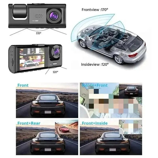 Planet Gates 3 Channel Car DVR HD 1080P 3-Lens Inside Vehicle Dash CamThree Way Camera DVRs Recorder Video Registrator Dashcam Camcorder
