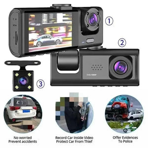 Planet Gates 3 Channel Car DVR HD 1080P 3-Lens Inside Vehicle Dash CamThree Way Camera DVRs Recorder Video Registrator Dashcam Camcorder