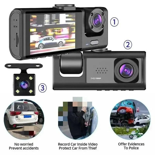 Planet Gates 3 Channel Car DVR HD 1080P 3-Lens Inside Vehicle Dash CamThree Way Camera DVRs Recorder Video Registrator Dashcam Camcorder