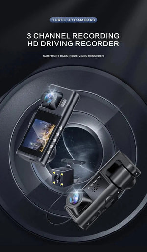 Planet Gates 3 Channel Car DVR HD 1080P 3-Lens Inside Vehicle Dash CamThree Way Camera DVRs Recorder Video Registrator Dashcam Camcorder