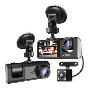 Planet Gates 3 Channel Dash Cam Front And Rear Inside, 1080P Dash Cam IR Night Vision, Loop Recording Car DVR Camera 3 Lens With 5.08 Cm IPS Screen 3 Cameras Car Dashcam, Car Black Box Recording At Same Time
