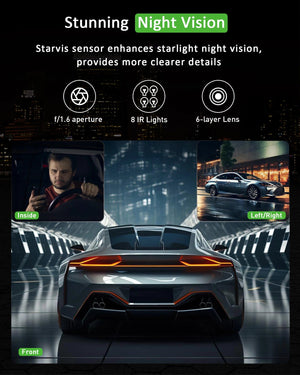 Planet Gates 3 Channel Dash Cam Video Recorder Three Lens Car Camera with Rear View DVR 24H Parking Monitor Black Box car accessories