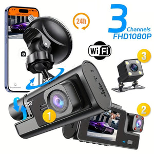 Planet Gates 3 Channel WiFi Dash Cam Rear View Camera W/ IR Night Vision Loop Recording & 3" IPS Screen 1080P 3 Camera Car DVR car accessory