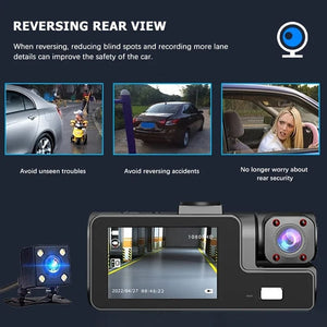 Planet Gates 3 Channel WiFi Dash Cam Rear View Camera W/ IR Night Vision Loop Recording & 3" IPS Screen 1080P 3 Camera Car DVR car accessory