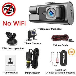 Planet Gates 3 Channel WiFi Dash Cam Rear View Camera W/ IR Night Vision Loop Recording & 3" IPS Screen 1080P 3 Camera Car DVR car accessory