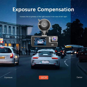 Planet Gates 3 Channel WiFi Dash Cam Rear View Camera W/ IR Night Vision Loop Recording & 3" IPS Screen 1080P 3 Camera Car DVR car accessory