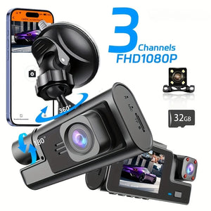 Planet Gates 3 Channel WiFi Dash Cam Rear View Camera W/ IR Night Vision Loop Recording & 3" IPS Screen 1080P 3 Camera Car DVR car accessory