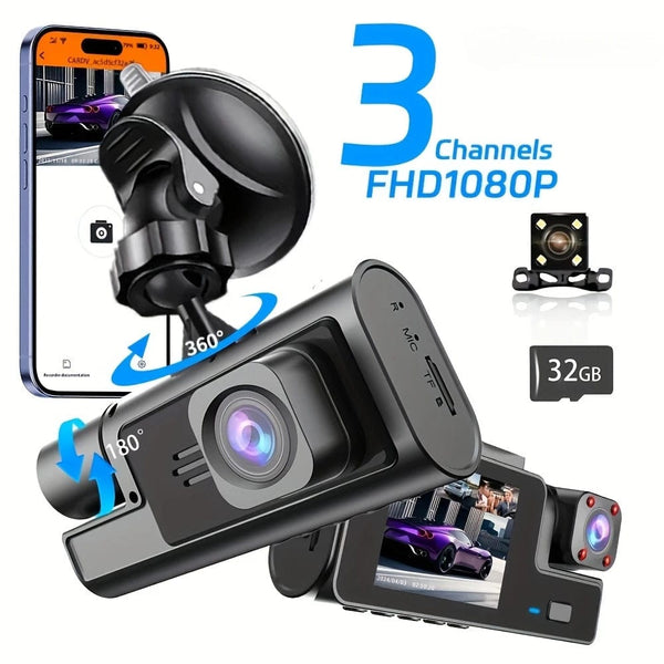Planet Gates 3 Channel WiFi Dash Cam Rear View Camera W/ IR Night Vision Loop Recording & 3" IPS Screen 1080P 3 Camera Car DVR car accessory