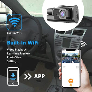 Planet Gates 3 Channel WiFi Dash Cam Rear View Camera W/ IR Night Vision Loop Recording & 3" IPS Screen 1080P 3 Camera Car DVR car accessory