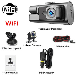 Planet Gates 3 Channel WiFi Dash Cam Rear View Camera W/ IR Night Vision Loop Recording & 3" IPS Screen 1080P 3 Camera Car DVR car accessory