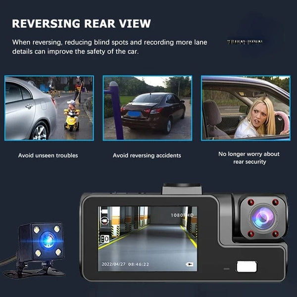 Planet Gates 3 Channel WiFi Dash Cam Rear View Camera W/ IR Night Vision Loop Recording & 3" IPS Screen 1080P 3 Camera Car DVR car accessory