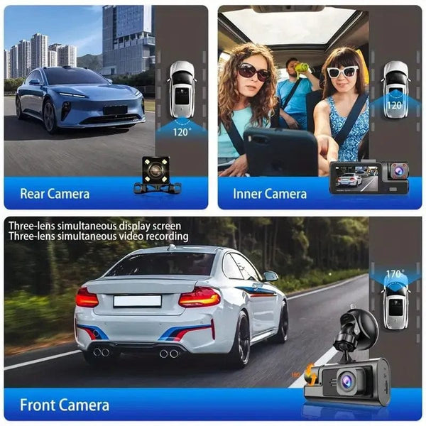 Planet Gates 3 Channel WiFi Dash Cam Rear View Camera W/ IR Night Vision Loop Recording & 3" IPS Screen 1080P 3 Camera Car DVR car accessory