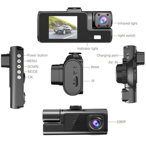 Planet Gates 3 Channel WiFi Dash Cam Rear View Camera W/ IR Night Vision Loop Recording & 3" IPS Screen 1080P 3 Camera Car DVR car accessory