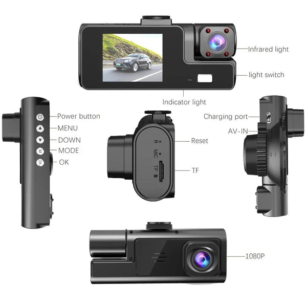 Planet Gates 3 Channel WiFi Dash Cam Rear View Camera W/ IR Night Vision Loop Recording & 3" IPS Screen 1080P 3 Camera Car DVR car accessory