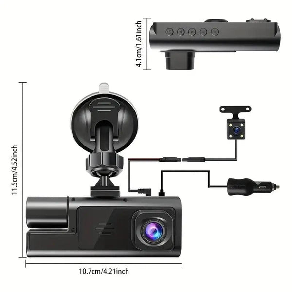 Planet Gates 3 Channel WiFi Dash Cam Rear View Camera W/ IR Night Vision Loop Recording & 3" IPS Screen 1080P 3 Camera Car DVR car accessory