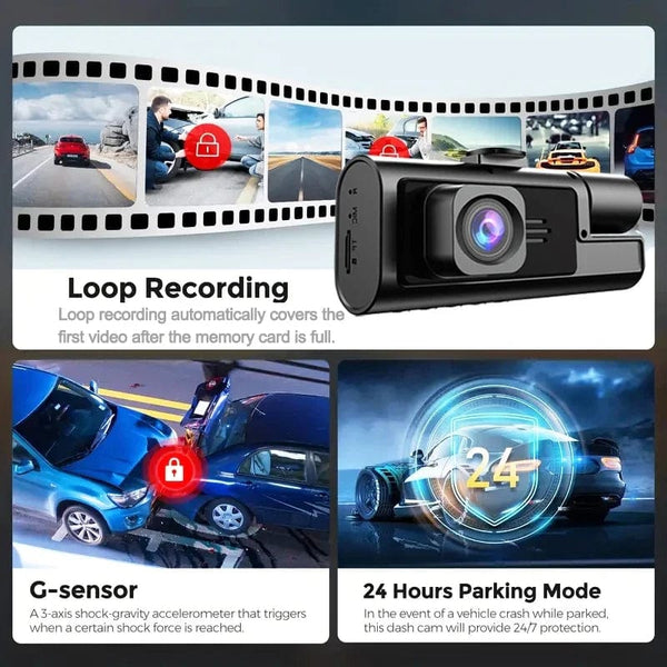 Planet Gates 3 Channel WiFi Dash Cam Rear View Camera W/ IR Night Vision Loop Recording & 3" IPS Screen 1080P 3 Camera Car DVR car accessory