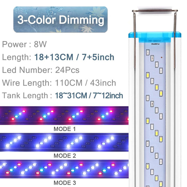 Planet Gates 3 color models(18cm) Aquarium LED Light Super Slim Fish Tank Aquatic Plant Grow Lighting Waterproof Bright Clip Lamp Blue LED 18-58cm for Fish Tank