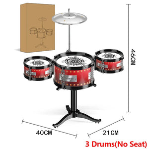 Planet Gates 3 Drums(No Seat) Jazz Drum Set for Kids 5 Drums / 3 Drums with Small Stool Drum Stick Set Music Instrument Educational Toys for Beginners Gifts