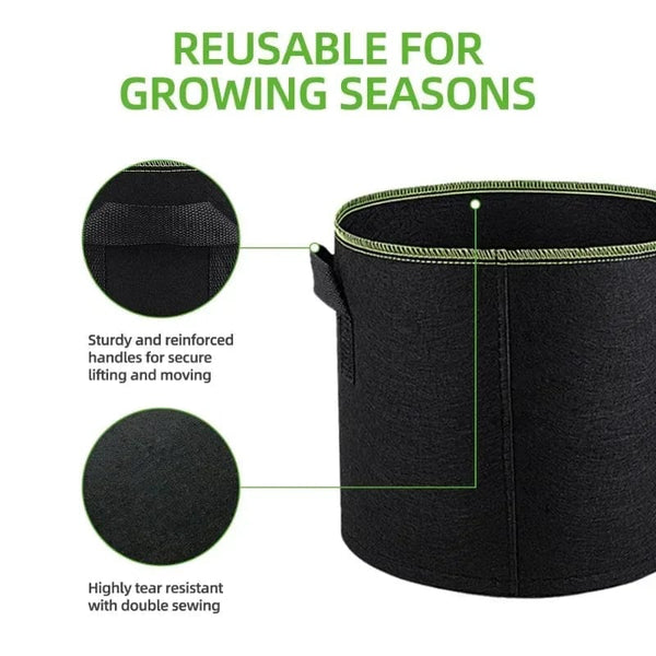 Planet Gates 3 Gallon 25 X 22 CM 5Pcs 3/4/5/7/10 Gallon Felt Grow Bags Gardening Fabric Grow Pot Vegetable Strawberry Growing Planter Garden Potato Planting Pots