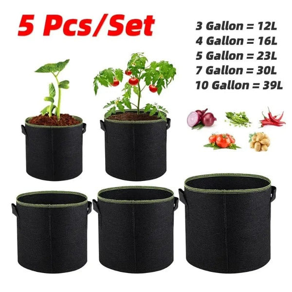 Planet Gates 3 Gallon 25 X 22 CM 5Pcs 3/4/5/7/10 Gallon Felt Grow Bags Gardening Fabric Grow Pot Vegetable Strawberry Growing Planter Garden Potato Planting Pots