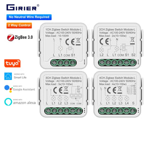 Planet Gates 3-Gang GIRIER Tuya ZigBee 3.0 Smart Switch Module No Neutral Wire Required Smart Home DIY Light Breaker Works with Alexa Google Home