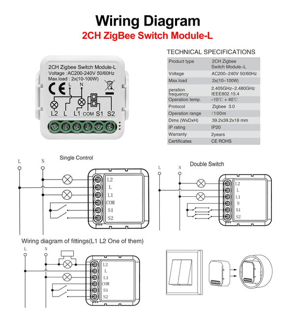 Planet Gates 3-Gang GIRIER Tuya ZigBee 3.0 Smart Switch Module No Neutral Wire Required Smart Home DIY Light Breaker Works with Alexa Google Home