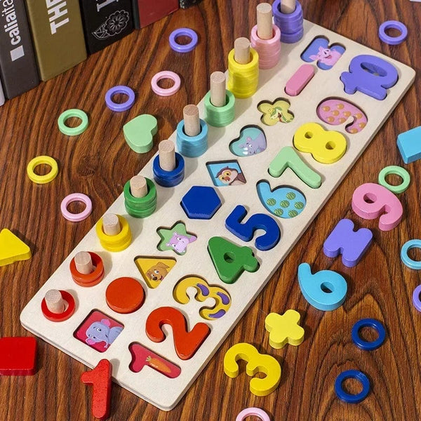 Planet Gates 3 in 1 Kids Montessori Math Toys For Toddlers Educational Wooden Puzzle Fishing Toys Count Number Shape Matching Sorter Games Board Toy