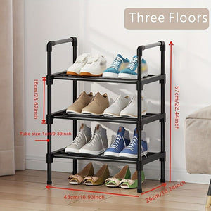 Planet Gates 3 Layers Long 43CM 1pc Multi-Layer Shoe Rack, Shoe Storage Rack, Single Row Free Standing Shoe Rack, Stackable Shoe Partition, Black Shoe Rack, Suitable For Porch, Closet, Bedroom, Corridor, Terrace