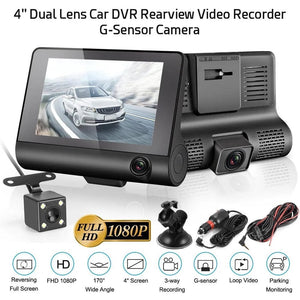 Planet Gates 3 Lens / 32G 4 inch Black Box Car DVR Dashcam Dash Camera IPS HD Screen 1080P Dual Lens Video Recorder Front + Interior View Camera Dash Cam