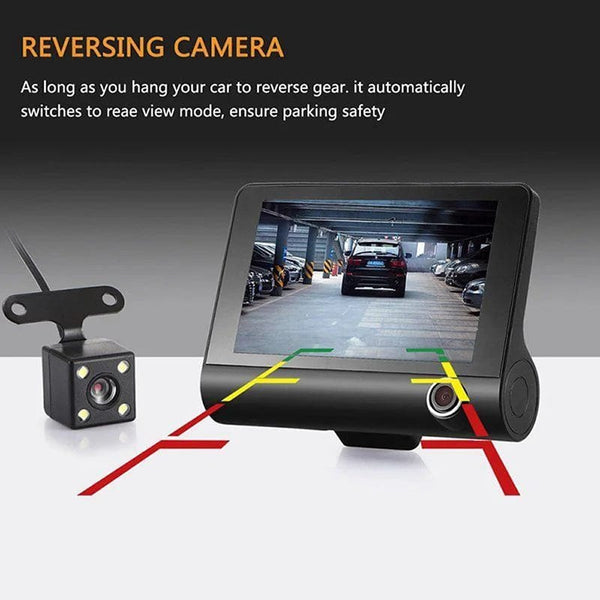 Planet Gates 3 Lens / 32G 4 inch Black Box Car DVR Dashcam Dash Camera IPS HD Screen 1080P Dual Lens Video Recorder Front + Interior View Camera Dash Cam