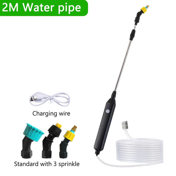 Planet Gates 3 meters 5 in 1 Portable Electric Gardening Sprayer Irrigation Tool USB 2400mah Rechargeable Telescopic Handle with 3 Nozzles for Yard Plant