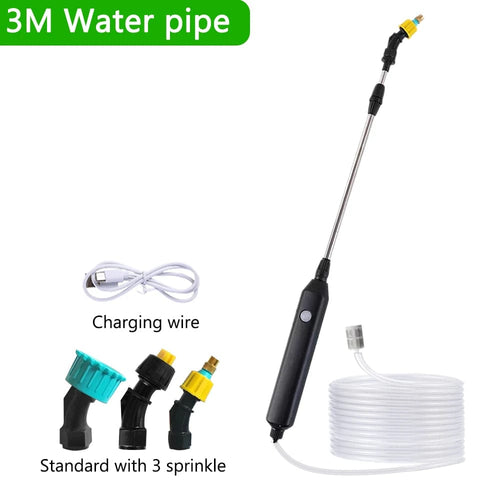 Planet Gates 3 meters 5 in 1 Portable Electric Gardening Sprayer Irrigation Tool USB 2400mah Rechargeable Telescopic Handle with 3 Nozzles for Yard Plant
