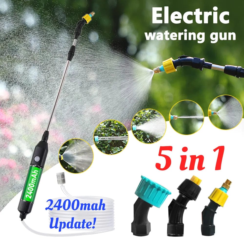 Planet Gates 3 meters 5 in 1 Portable Electric Gardening Sprayer Irrigation Tool USB 2400mah Rechargeable Telescopic Handle with 3 Nozzles for Yard Plant