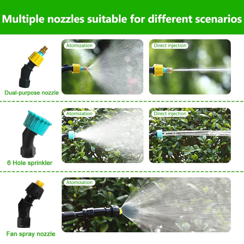 Planet Gates 3 meters 5 in 1 Portable Electric Gardening Sprayer Irrigation Tool USB 2400mah Rechargeable Telescopic Handle with 3 Nozzles for Yard Plant