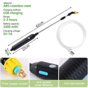 Planet Gates 3 meters 5 in 1 Portable Electric Gardening Sprayer Irrigation Tool USB 2400mah Rechargeable Telescopic Handle with 3 Nozzles for Yard Plant