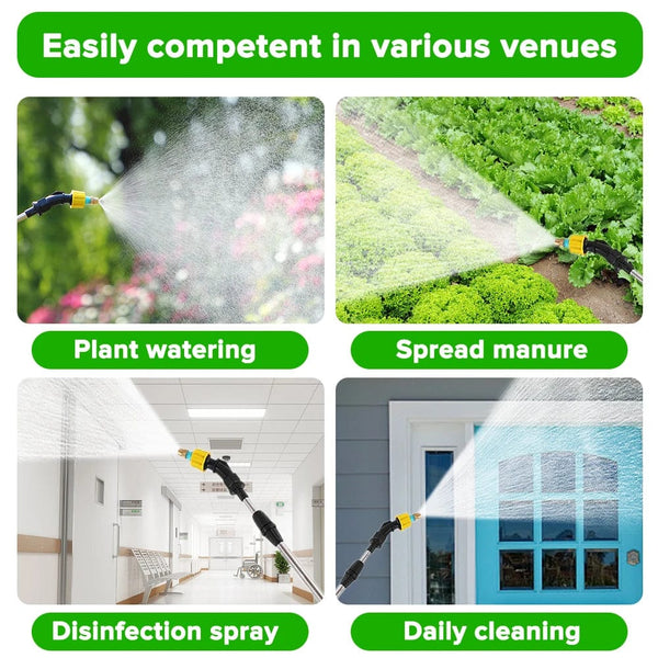 Planet Gates 3 meters 5 in 1 Portable Electric Gardening Sprayer Irrigation Tool USB 2400mah Rechargeable Telescopic Handle with 3 Nozzles for Yard Plant
