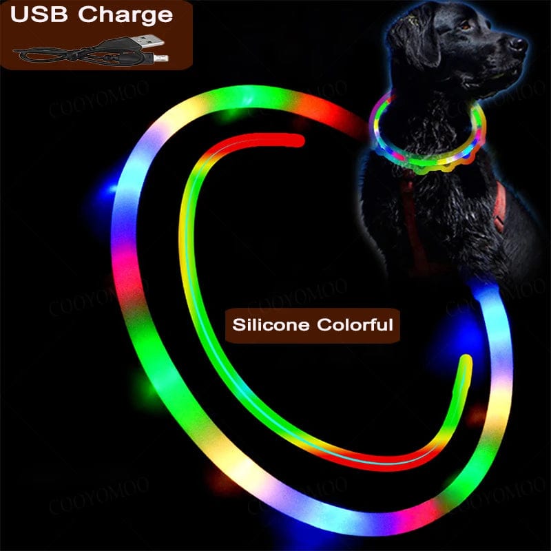 Planet Gates 3 Modes Dog Luminou Charge Collar Led Usb Cat Silicone Colorful Collar Detachable Night Glow Pet Loss Prevention Dog Accessories