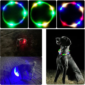Planet Gates 3 Modes Dog Luminou Charge Collar Led Usb Cat Silicone Colorful Collar Detachable Night Glow Pet Loss Prevention Dog Accessories