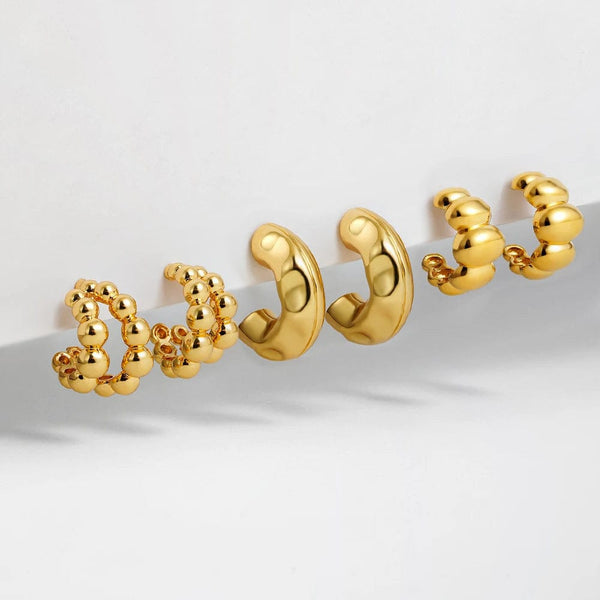 Planet Gates 3 Pair/set Dainty Gold Color Geometric Circle Small Hoop Earrings for Women Statement Beads Twist Huggie Earring Fashion Jewelry