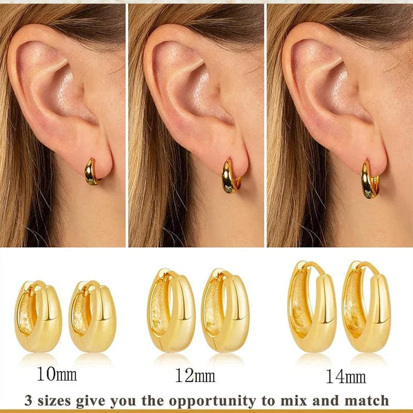 Planet Gates 3 Pairs Chunky Gold Color Hoop Earrings Set for Women Girls 2024 Trend Jewelry Stackable Piercing Dainty Twist Cuff Earring