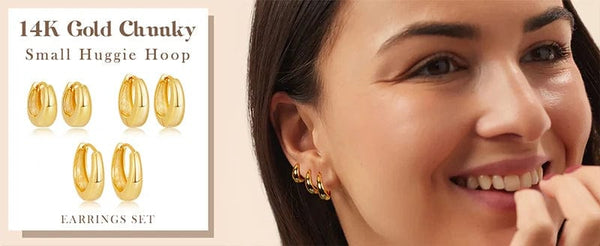 Planet Gates 3 Pairs Chunky Gold Color Hoop Earrings Set for Women Girls 2024 Trend Jewelry Stackable Piercing Dainty Twist Cuff Earring