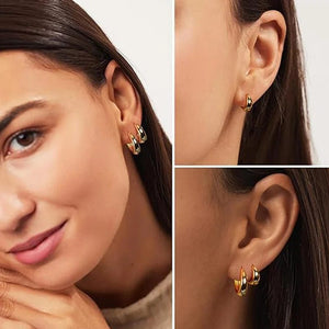 Planet Gates 3 Pairs Chunky Gold Color Hoop Earrings Set for Women Girls 2024 Trend Jewelry Stackable Piercing Dainty Twist Cuff Earring